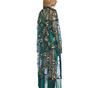 Dolls Kill Green Sequin Floral Sheer Cover-Up